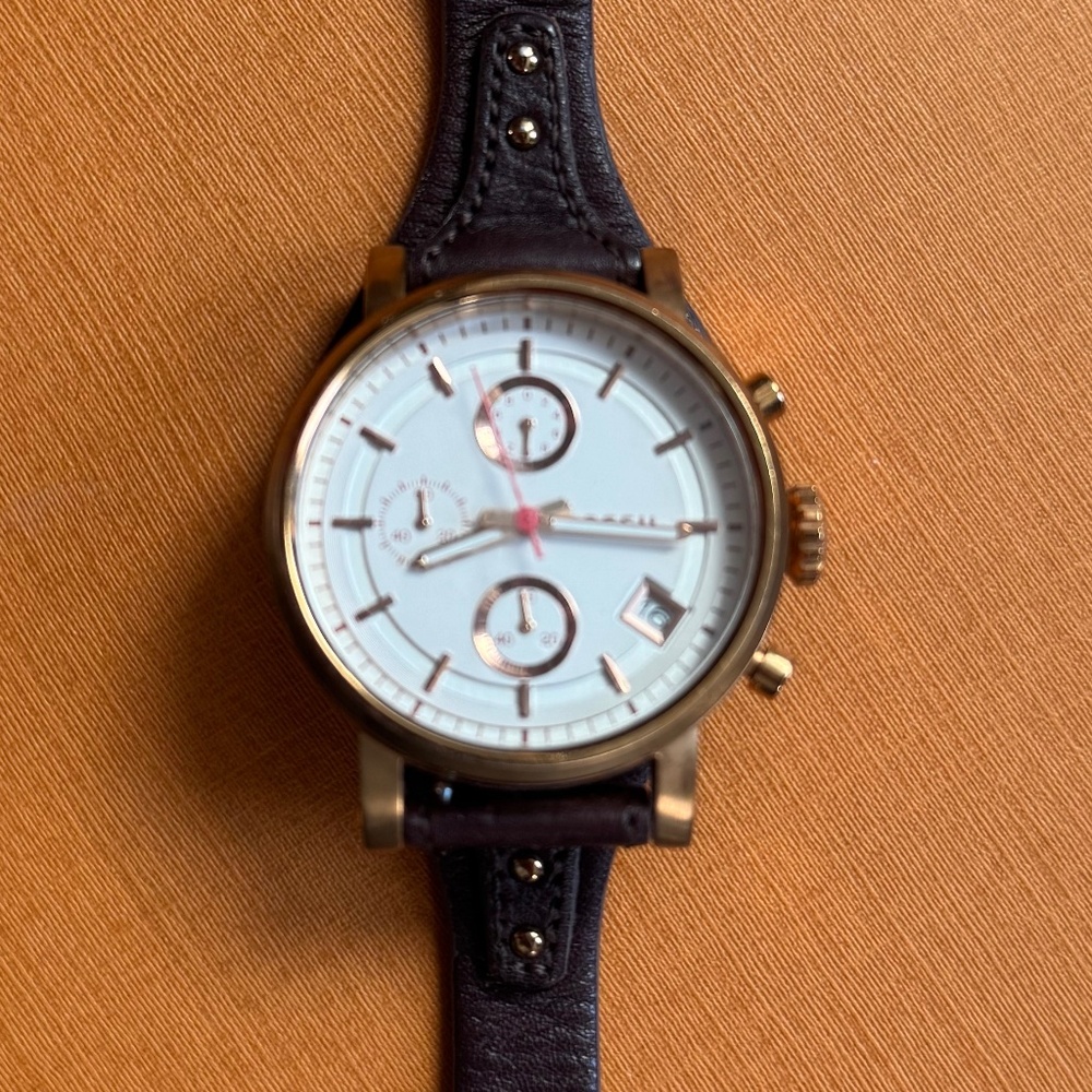 Fossil Gold Watch with Brown Leather Band